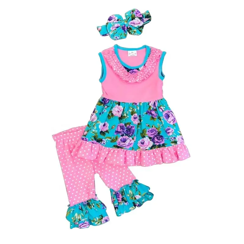 Ropa de algodón para bebé niña, vestido estampado de moda para verano, ropa de vacaciones para bebé, conjuntos de ropa para niña, 2 uds.