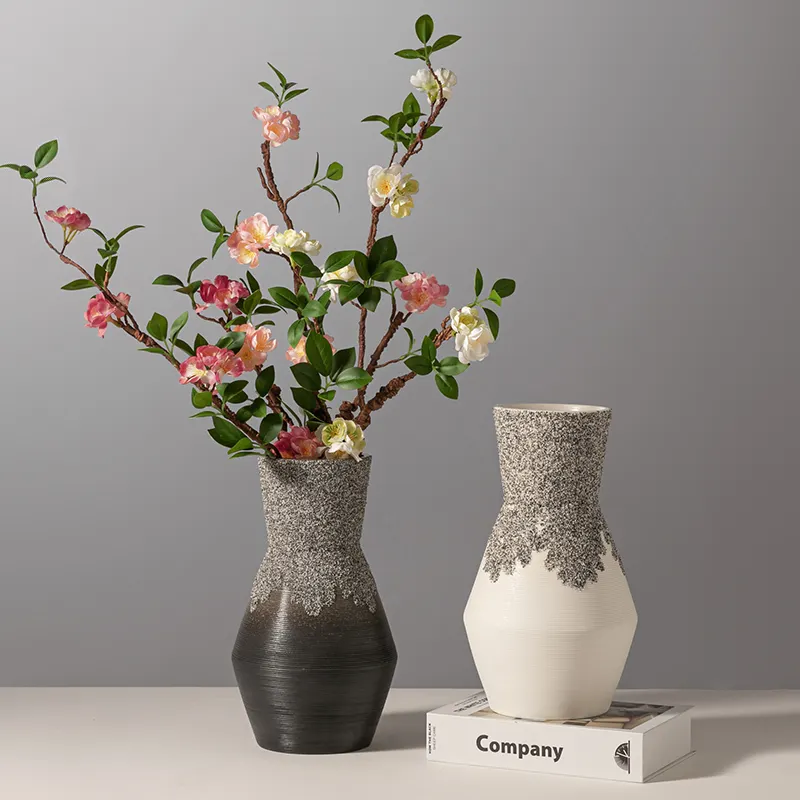 Vasos de cerâmica japoneses, vasos de cerâmica pretos foscos escovados de alta qualidade para família de vasos de flores decorativos em hotéis de casamento