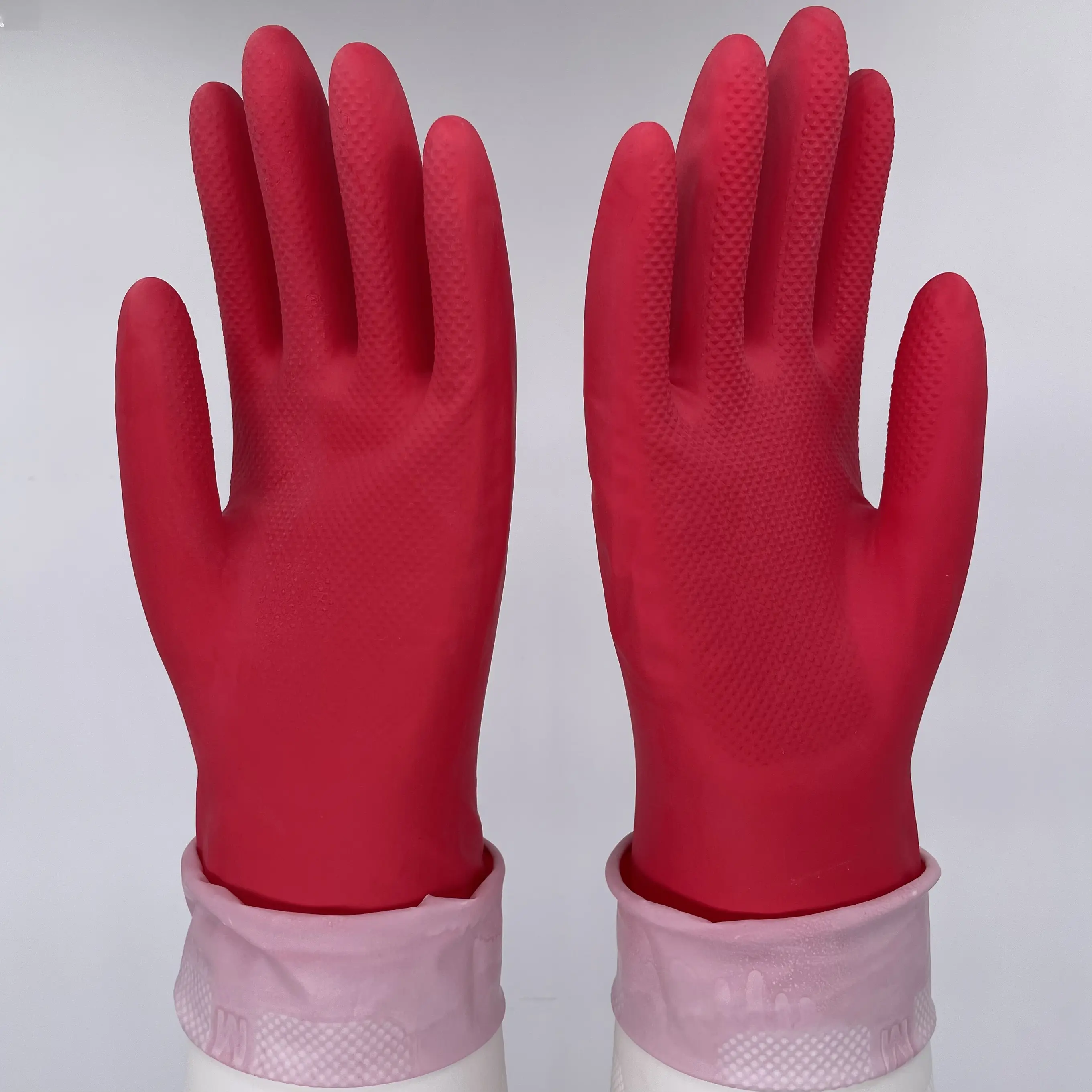 Gants de ménage en latex doublés de troupeau trempés gants de nettoyage en caoutchouc