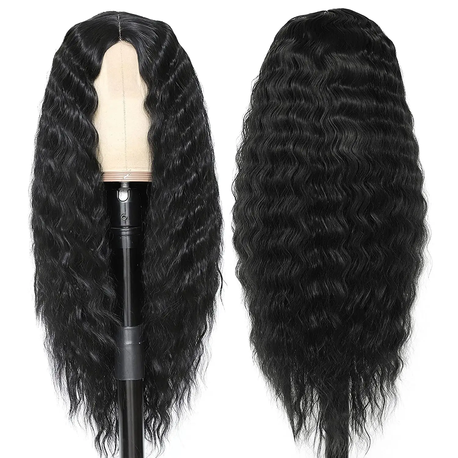 G & T peruk 6 renkler isıya dayanıklı sentetik kıvırcık peruk siyah uzun derin dalga dantel ön peruk siyah için kadın