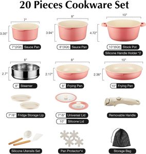 20-Piece yapışmaz seramik TENCERE SETİ ayrılabilir kolu PFAS PFOA PTFE ücretsiz gaz sobası pişirme RV kamp mutfak kullanımı için - Product Image 4