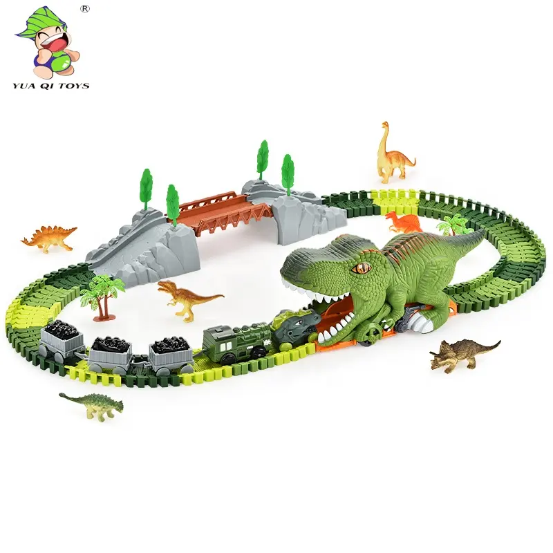 لعبة قضبان بناء ديناصور كهربائية YQ مع قاذف ديناصور صغير طقم مسار للأطفال