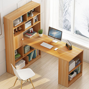 Muebles de oficina para el hogar, mesa de escritorio de estudio de estudiante de madera en forma de L, escritorios grandes para computadora de escritorio con estante de almacenamiento para libros - Product Image 4