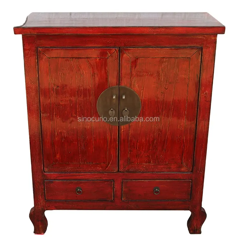 chinese antique wooden furniture red painted two door two drawer cabinet