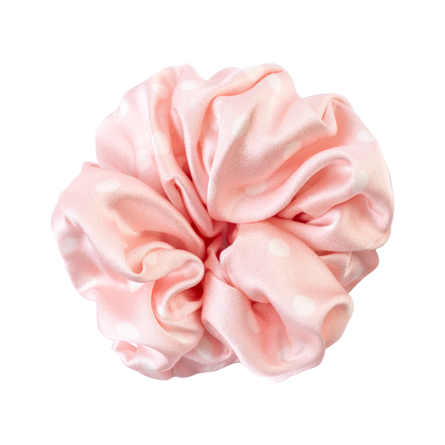 Élastique à cheveux en soie à pois blancs roses - 4 cm