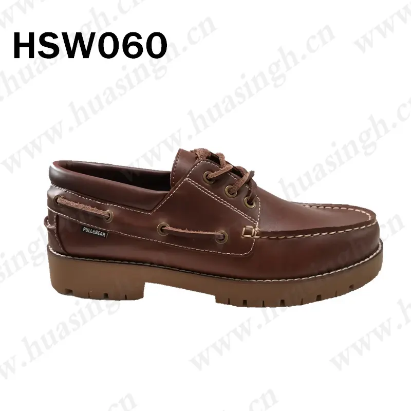 ZH, vendita calda all'ingrosso suola in gomma robusta scarpe da barca da ufficio da uomo scarpe casual artigianali in pelle di mucca naturale completa HSW060