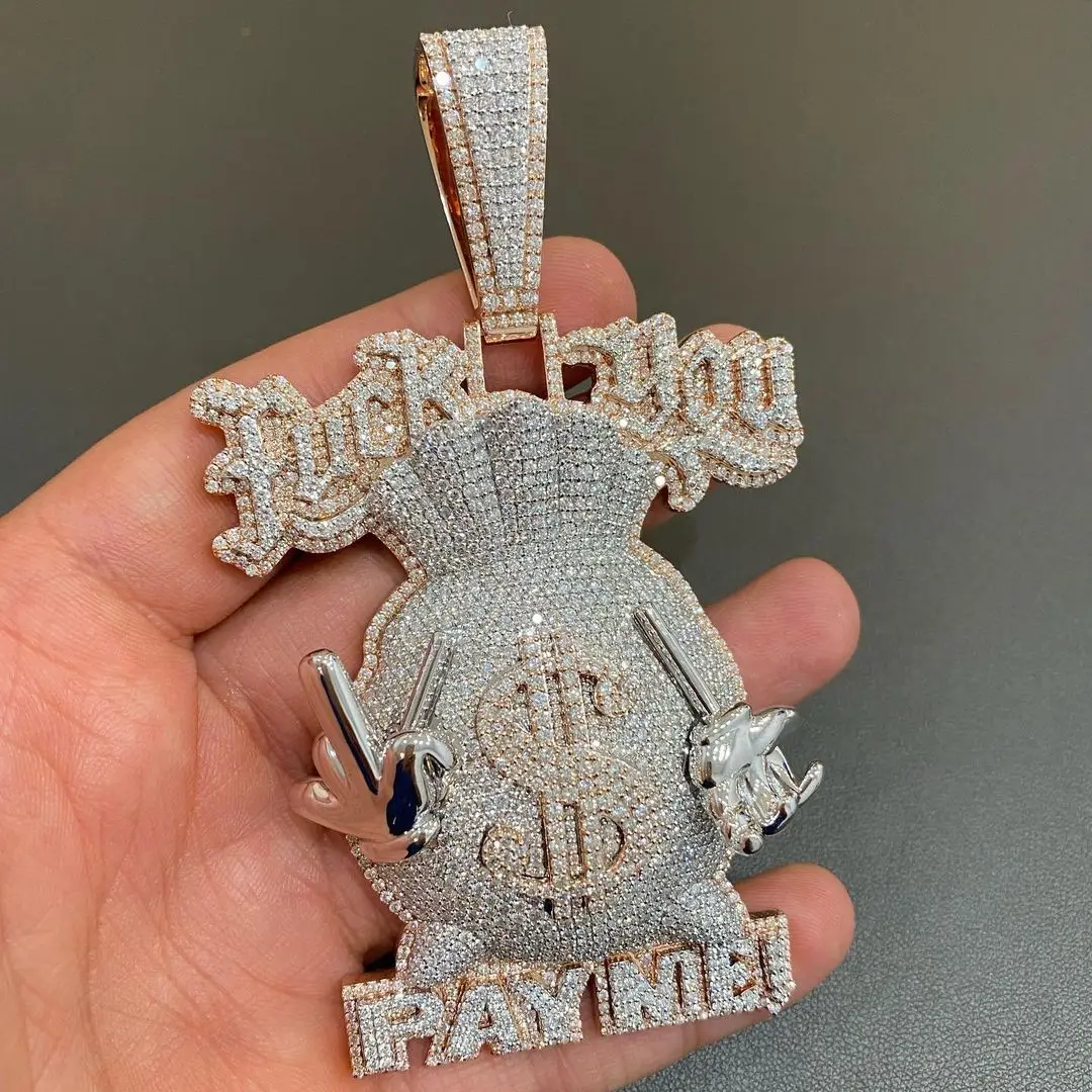 Gioielli hip hop ghiacciati europei e americani moneybag uomo collana hip hop pendenti collana personalizzata con ciondolo moissanite