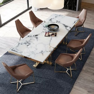 Châu Âu Sang Trọng Có Thể Tùy Chỉnh Phòng Ăn Bàn Nhà Hàng Bàn Ăn Đặt Thép Không Gỉ Bàn Ăn Marble - Product Image 6