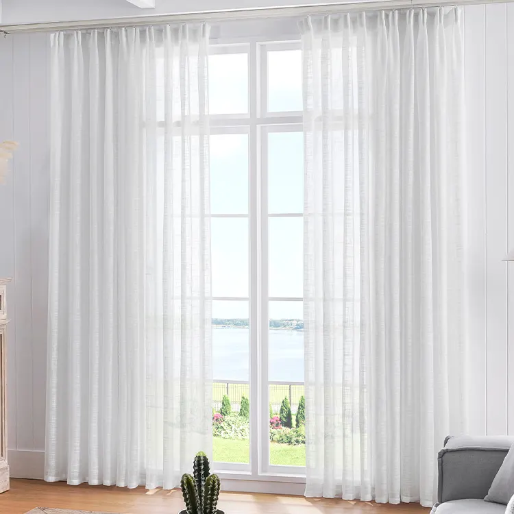New Material Hotel quality Solid Voile Fabric White Linen Sheer Curtains for The Living Room Bedroom Tulle Sheer Curtain