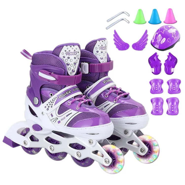 Precio de fábrica Patinaje sobre ruedas Tamaño ajustable Púrpura Niños Patines Zapatos con luces
