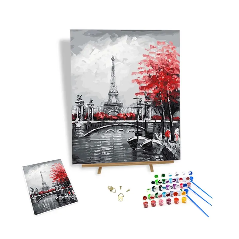 Venda direta da fábrica Pintura por números Cenário da Torre Eiffel Diy Desenho na tela Pintura a óleo por números Kits