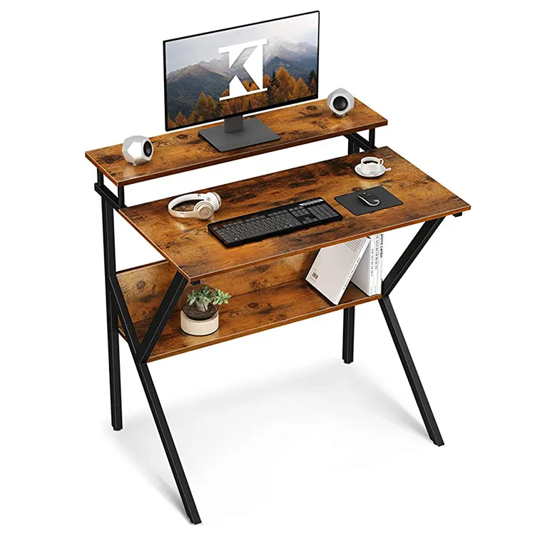Mesa esquinera de madera Natural para ordenador portátil, mesa esquinera con estante para oficina y casa