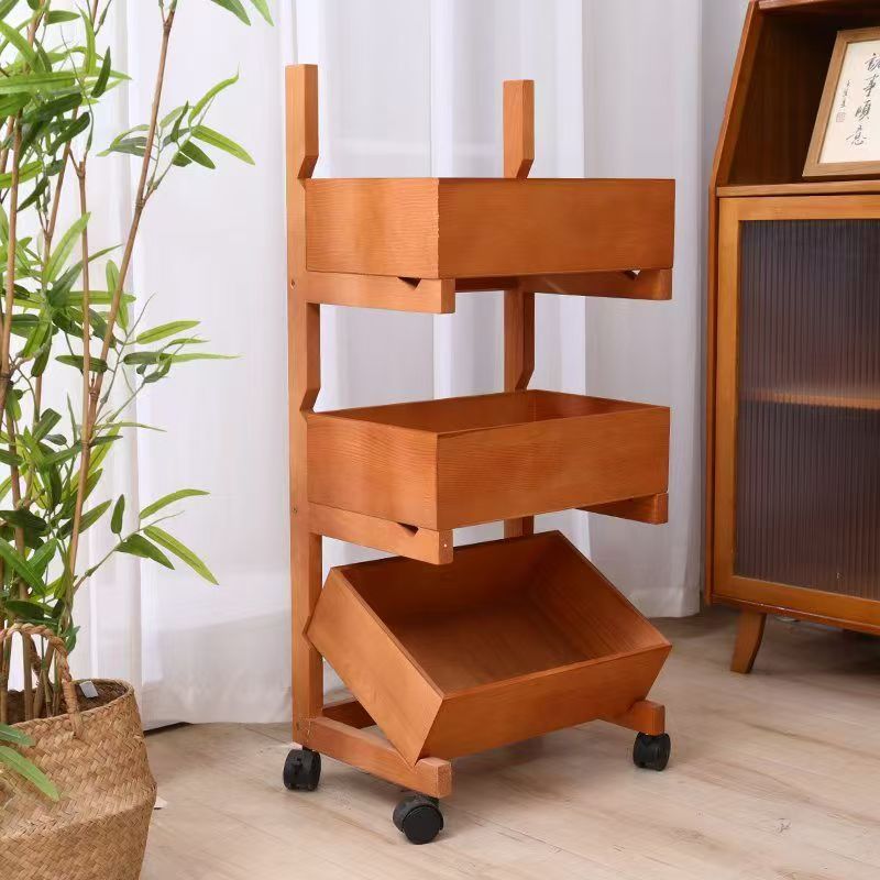 Three-layer brown pine wood with casters