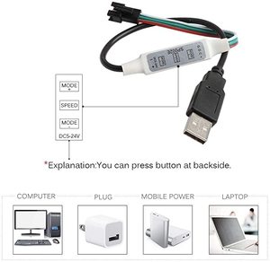 SP002E 3Key Controller Pixel LED 600 Pixel Dimmer controllo DC5-24V USB per WS2811 WS2812 indirizzabile barra di colore da sogno - Product Image 5