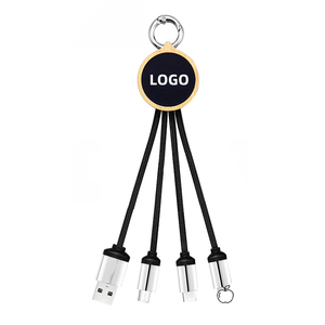 环保竹定制发光二极管标志，带钥匙扣微型USB 3合1充电电缆 - Product Image 1