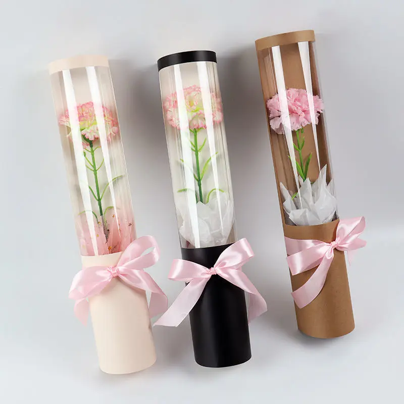 Personalizado preço razoável longo redondo acrílico flor caixa clara única rosa flor embalagem caixa
