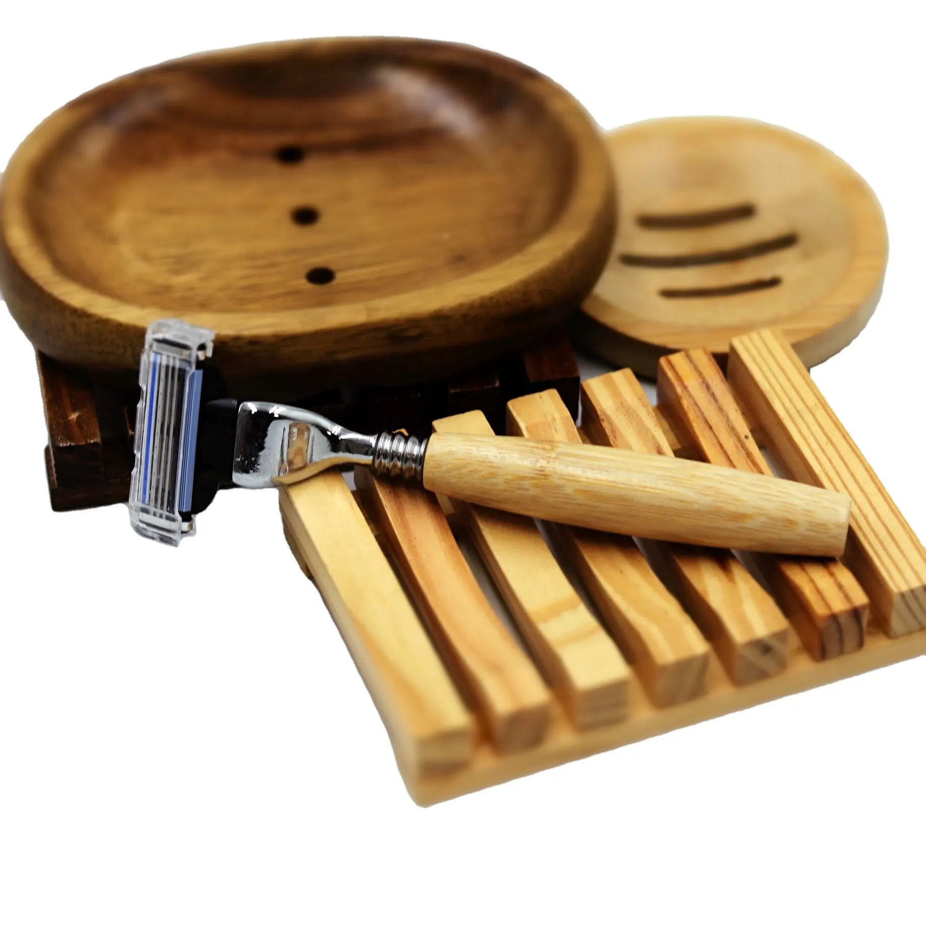 Eech-maquinilla de afeitar con mango de madera para hombre, afeitadora manual desechable de doble filo, accesorios de baño