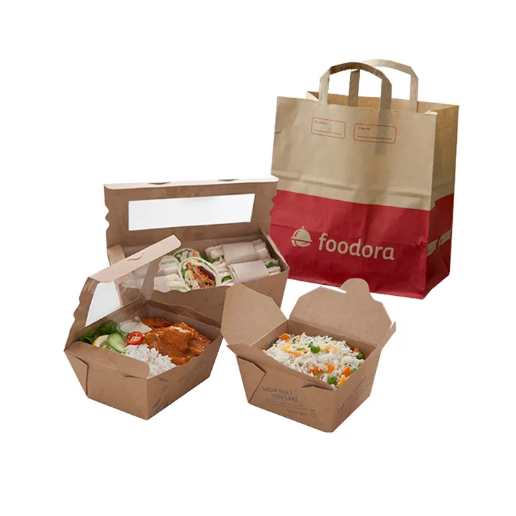 Emballage de restauration rapide de restaurant artisanal recyclé écologique imprimé personnalisé épicerie kraft brun à emporter en vrac personnalise des sacs en papier