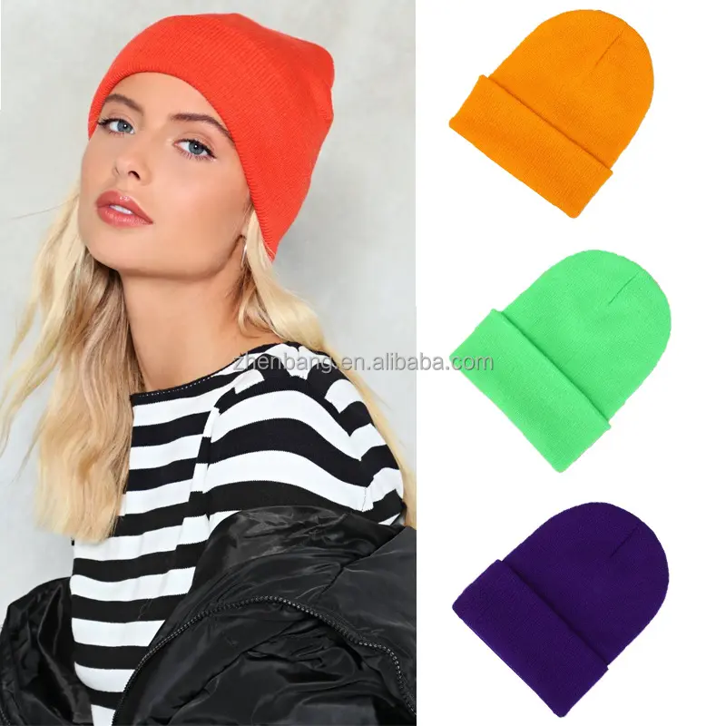 dropshipping High Quality Winter Plain Dyed Custom Beanie Hat 100% Acrylic Warm Knitted Beanie Custom Logo
