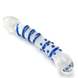 Bunter Glas-Dildo Großer Doppelendiger Kristall-Dildo mit Blauer Spiralt Textur für Frauen Männer Paare Erwachsenen-Sexspielzeug - Product Image 2