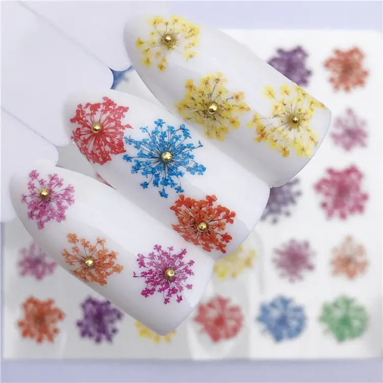 Calcomanía de uñas francesa All-n, mezcla de flores 3D, gel adhesivo para manicura, arte de uñas