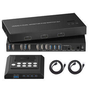 4K60hz HDMI双显示器KVM开关2x1 HDMI 2.0 USB3.0，带键盘控制台定时器开关EDID支持向下缩放器 - Product Image 1