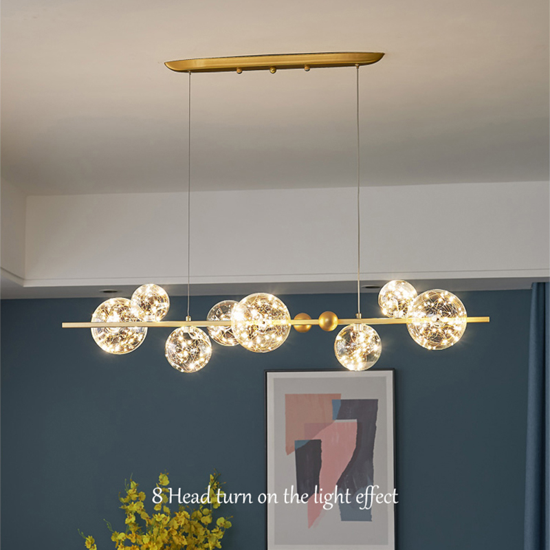 Modern romantic living room dining room decoration golden glass ball star LED chandelier