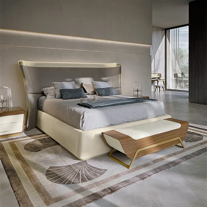 Hotelappartement Slaapkamer Sets Luxe Queen Kingsize Bed Modern Italiaans Leer Zacht Tweepersoonsbed Ontwerp