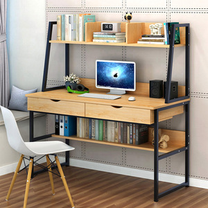 Modern Simple <strong>Computer</strong> Desktop <strong>Table</strong> with Integrated Bookshelf for Home Study or Office Wood Panel Style - Product Image 1