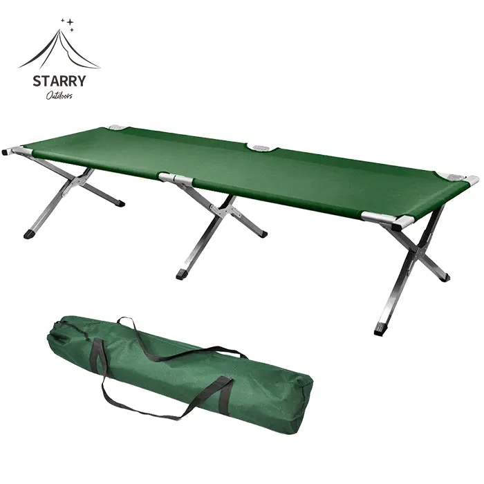 Fábrica preço ao ar livre portátil Metal/alumínio dobrável único Camping Cot Bed