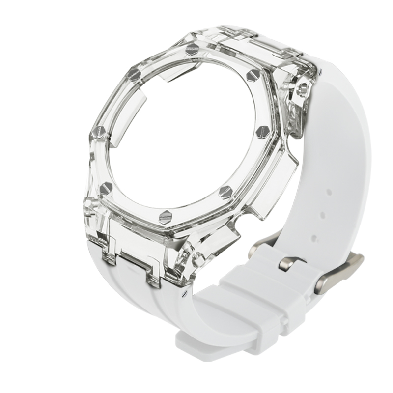 Bande blanche + étui transparent