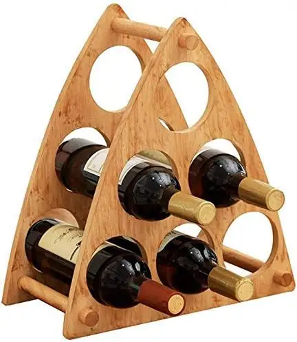 Estante de madera para vino 100% Almacenamiento de vino apilable de bambú Capacidad para 6 botellas Soporte para copas de vino en la Mesa