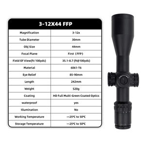 Ống ngắm quang học chiến thuật bán buôn HD 3-12X44 FFP LPVO LVPO, đường kính ống 30mm, thấu kính mục tiêu 44mm - Product Image 4