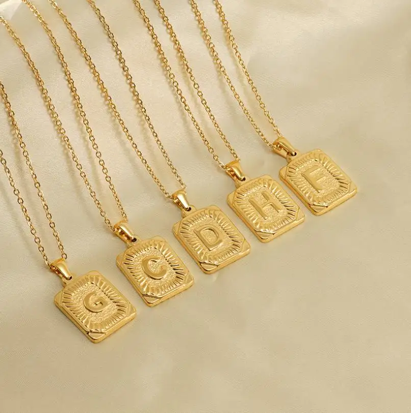 Waterproof 18k Gold Plated Ins New Design Square Pendant O Chain 316l Stainless Steel A-z Alphabet Letter Initial Necklace