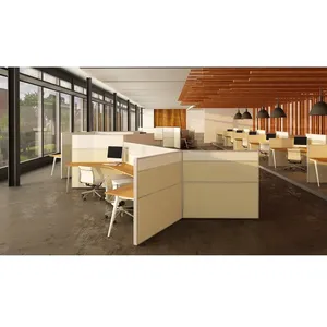 3-Person Modular Office Furniture <span class=keywords><strong>System</strong></span> Workstation Partition com mesas confortáveis para Optimal Workspace