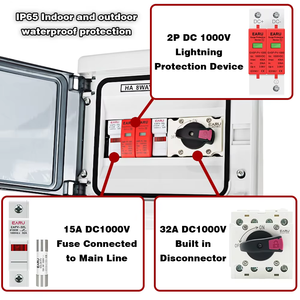1 <strong>Input</strong> 1 <strong>Output</strong> Solar Photovoltaic PV Combiner Box With Surge Lightning Protection DC Fuse MCB Waterproof Box IP65 EA-CB-PV-8-I - Product Image 3