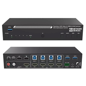 4K60hz 18Gbps Seamless 4X1 HDMI <strong>KVM</strong> <strong>Switch</strong> Quad Multi-viewer with USB3.0 RS232 Control Support <strong>8</strong> Display Modes
