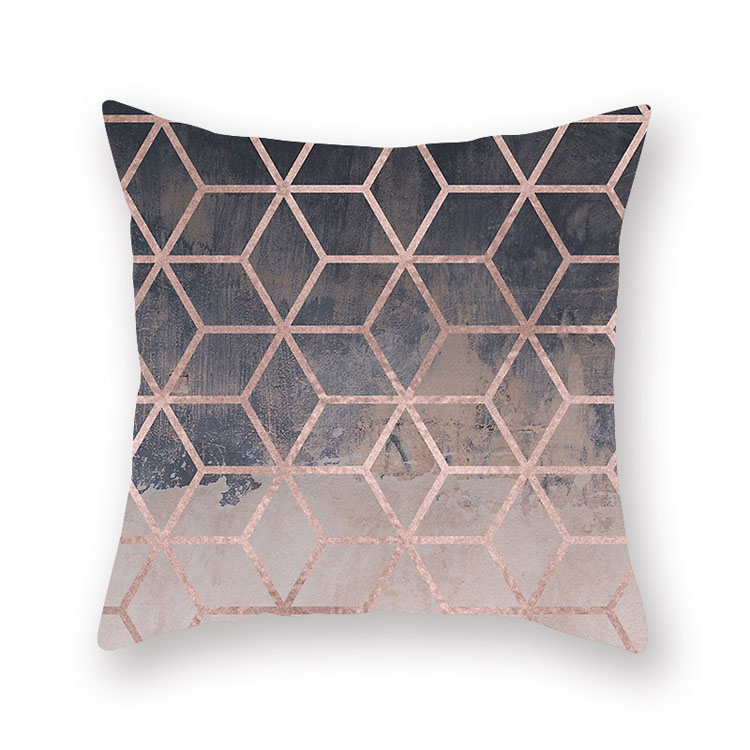 ins Nordic style rose gold pink peach skin velvet cushion cover geometric patchwork velvet cushion cover sofa seat cushion cover
