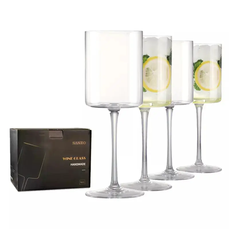 Hot Handmade Crystal Square Wine Glass Gift Box Lead-Free Wedding Parties Colored Elegant Champagne Cup Juice Beverages