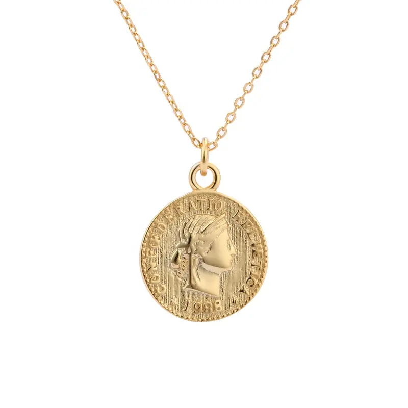 Benutzer definierte Mode edlen Schmuck 18 Karat vergoldet 925 Sterling Silber Mini runde Münze Charm Anhänger Dollar Porträt Halskette