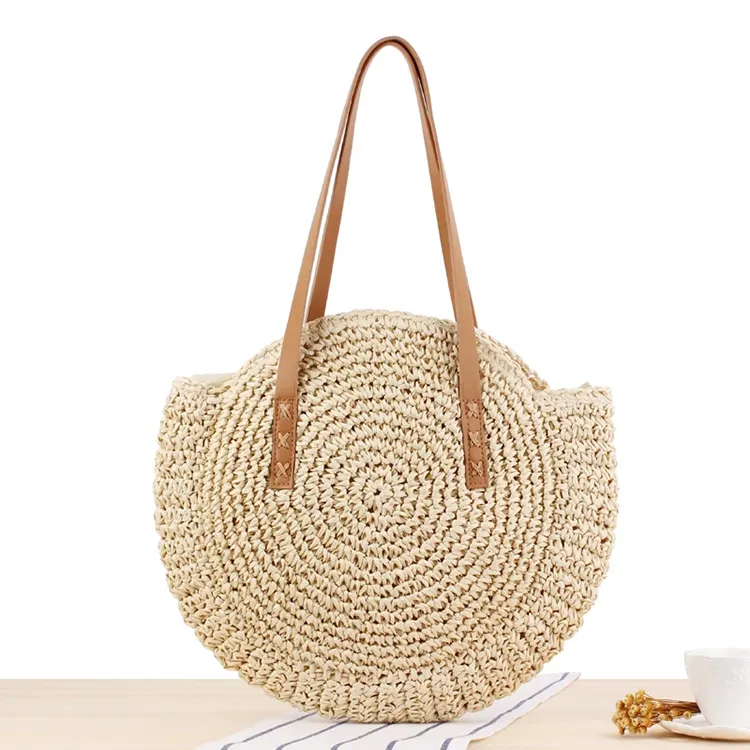 Sac à bandoulière en paille naturelle, fourre-tout Chic, à épaule, tissé à la main, d'été, pour vacances et utilisation quotidienne, vente en gros,