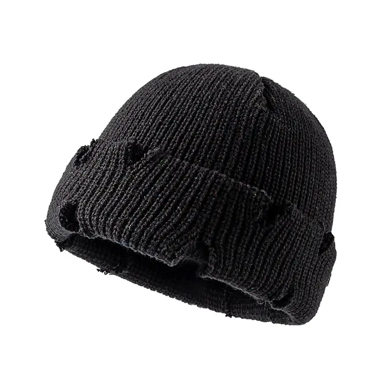 बुना हुआ टोपी, पुरुषों की शरद ऋतु और सर्दियों की छोटी हिप-हॉप टोपी, रोल्ड एज, घिसी हुई महिलाओं की तरबूज त्वचा टोपी, स्ट्रीट डांस स्वेटर टोपी