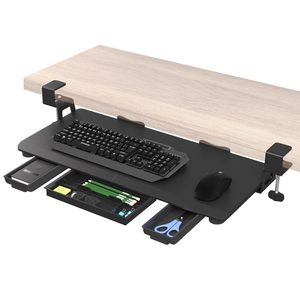 11.8 Inch Large Size Tray Desk Adjustable Pull <strong>Keyboard</strong> <strong>Mouse</strong> Tray Sturdy C-Clamp Mount Platform for Home Office <strong>Computer</strong> <strong>Use</strong> - Product Image 1