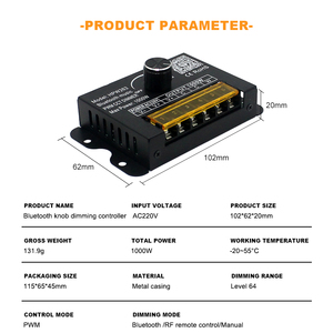 AC220V RF kablosuz demir kabuk parlaklık ayarlanabilir manuel topuzu LED şerit ışık dimeri tek renk işık kontrolörü - Product Image 2