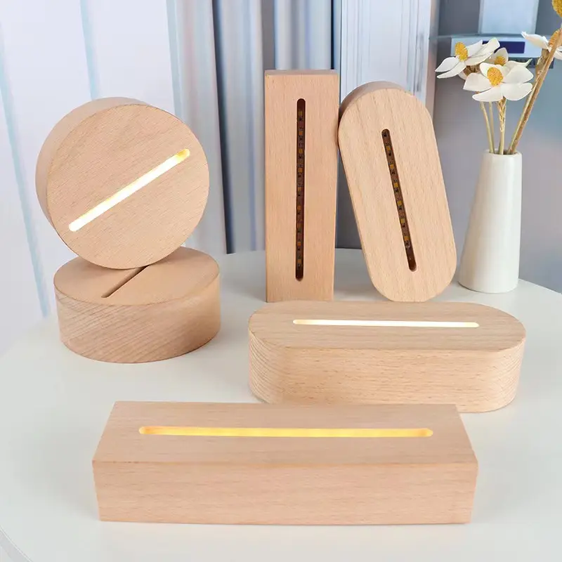 All'ingrosso legno Led luce notturna Base in legno 3d lampada a Led Base per 3d illusione regalo di natale luce notturna