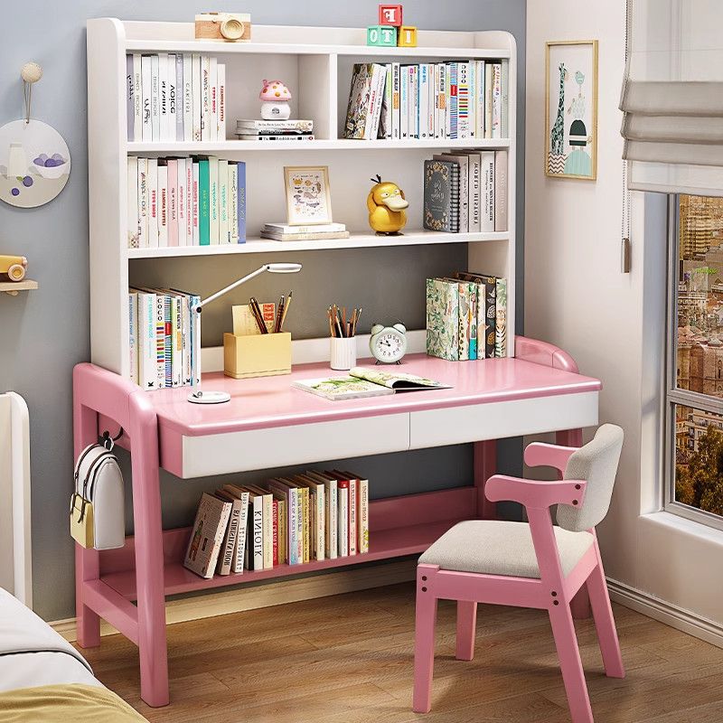 Bureau et chaise en bois massif blanc rosé