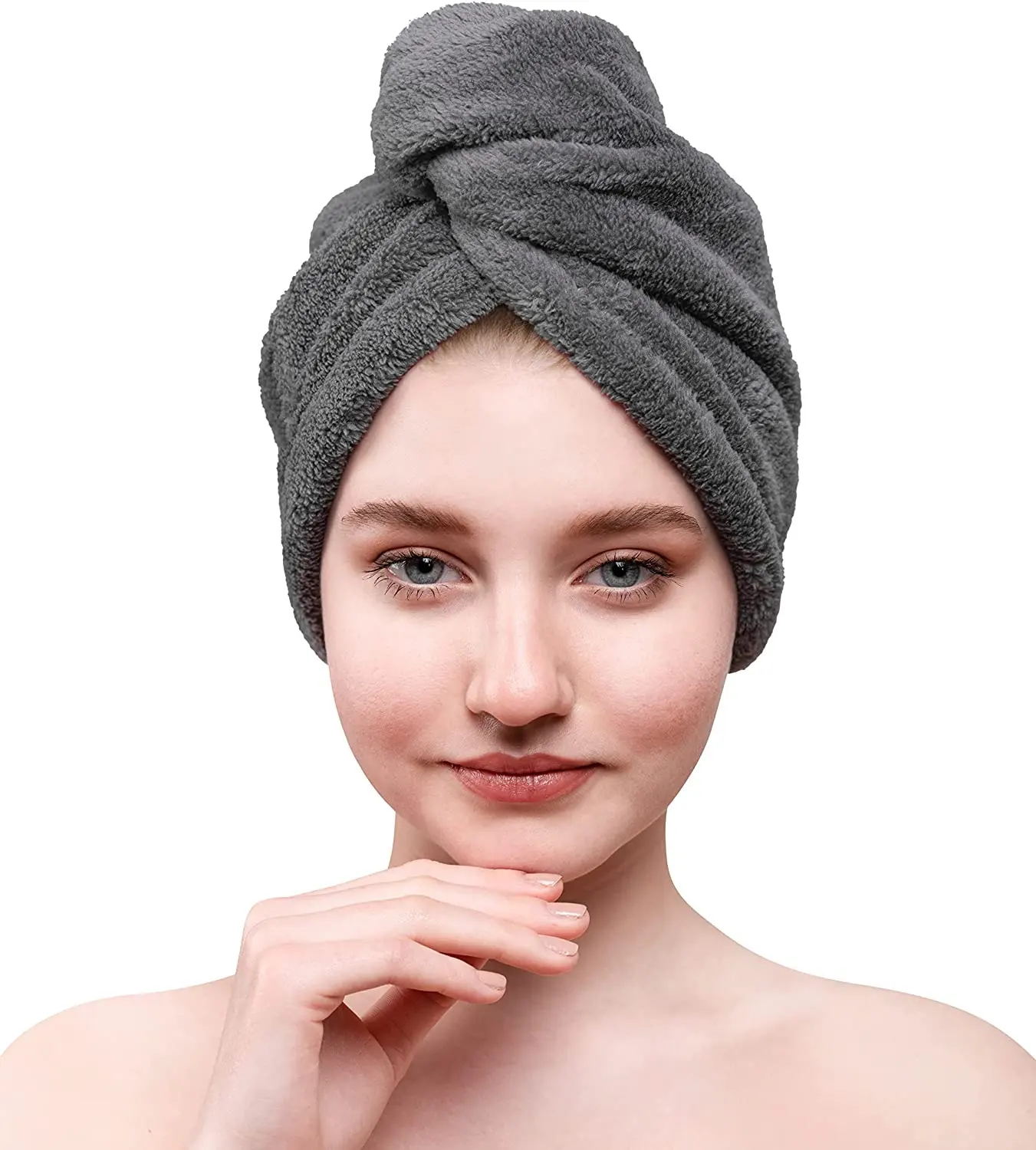 Handuk rambut Microfiber besar bungkus untuk wanita handuk pengering cepat untuk rambut dengan kancing