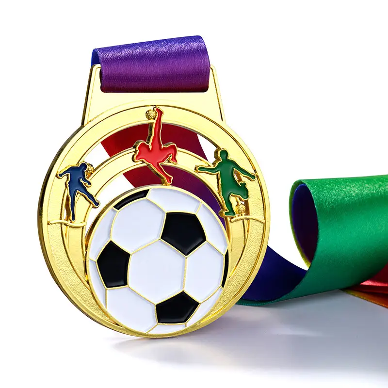 Heap-medallón deportivo de oro personalizado, medalla de fútbol artesanal de metal 3D