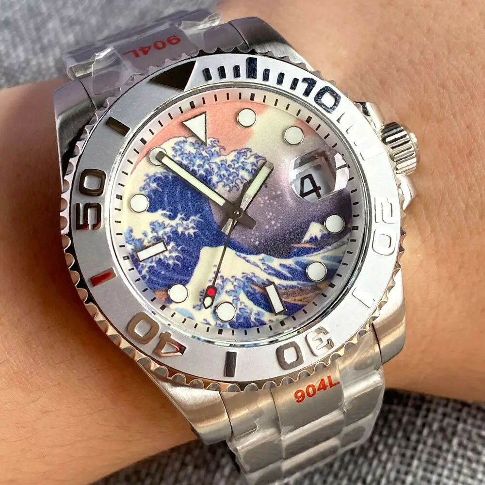 Relógio kagawana nh35 pt5000, 40mm c3 super luminoso homens relógio de pulso de aço inoxidável mergulho luxo relógio personalizado oem