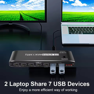 2x1 8K Thunderbolt 4 USB C <strong>KVM</strong> <strong>Switch</strong> RJ45 100W PD Charge 4K 144Hz Type C <strong>KVM</strong> <strong>Switch</strong> Switcher for 2 Computer <strong>1</strong> Monitor